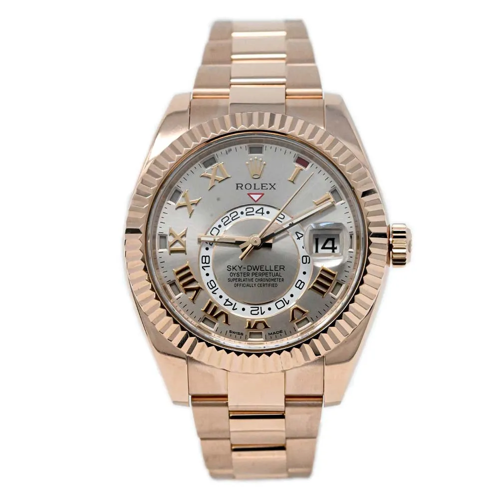 Rolex Men's Sky-Dweller 18K Rose Gold Pink Sundust Roman Dial Watch Reference #: 326935