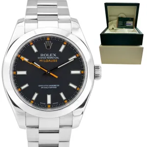 Rolex Milgauss Anti-Magnetic Black Stainless Steel Oyster 40mm 116400 Watch B&P