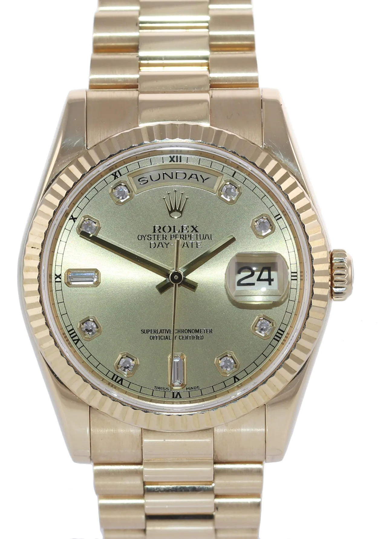 Rolex President 18k Yellow Gold HEAVY BAND Champagne Diamond 118238 Watch Box