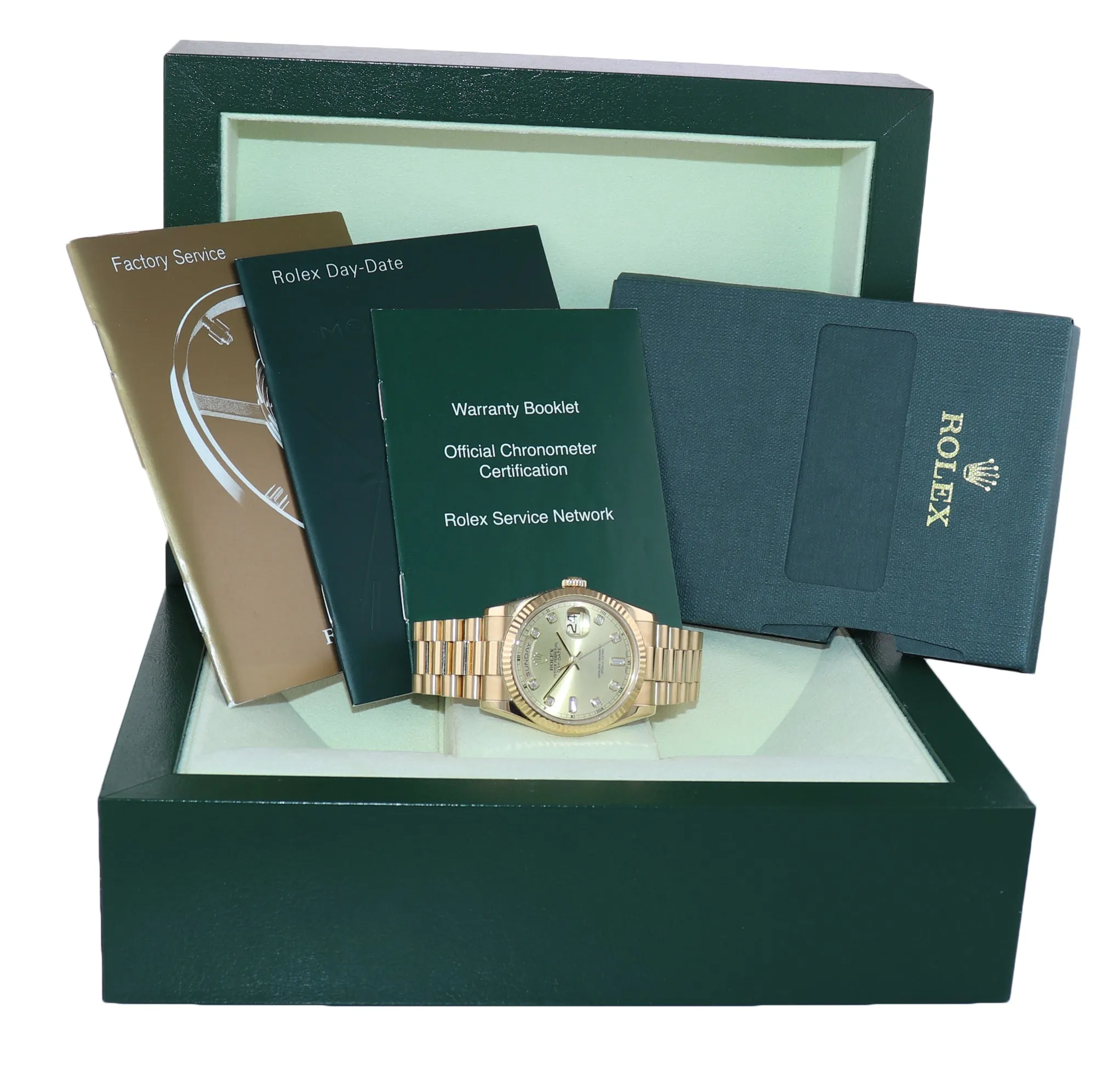 Rolex President 18k Yellow Gold HEAVY BAND Champagne Diamond 118238 Watch Box