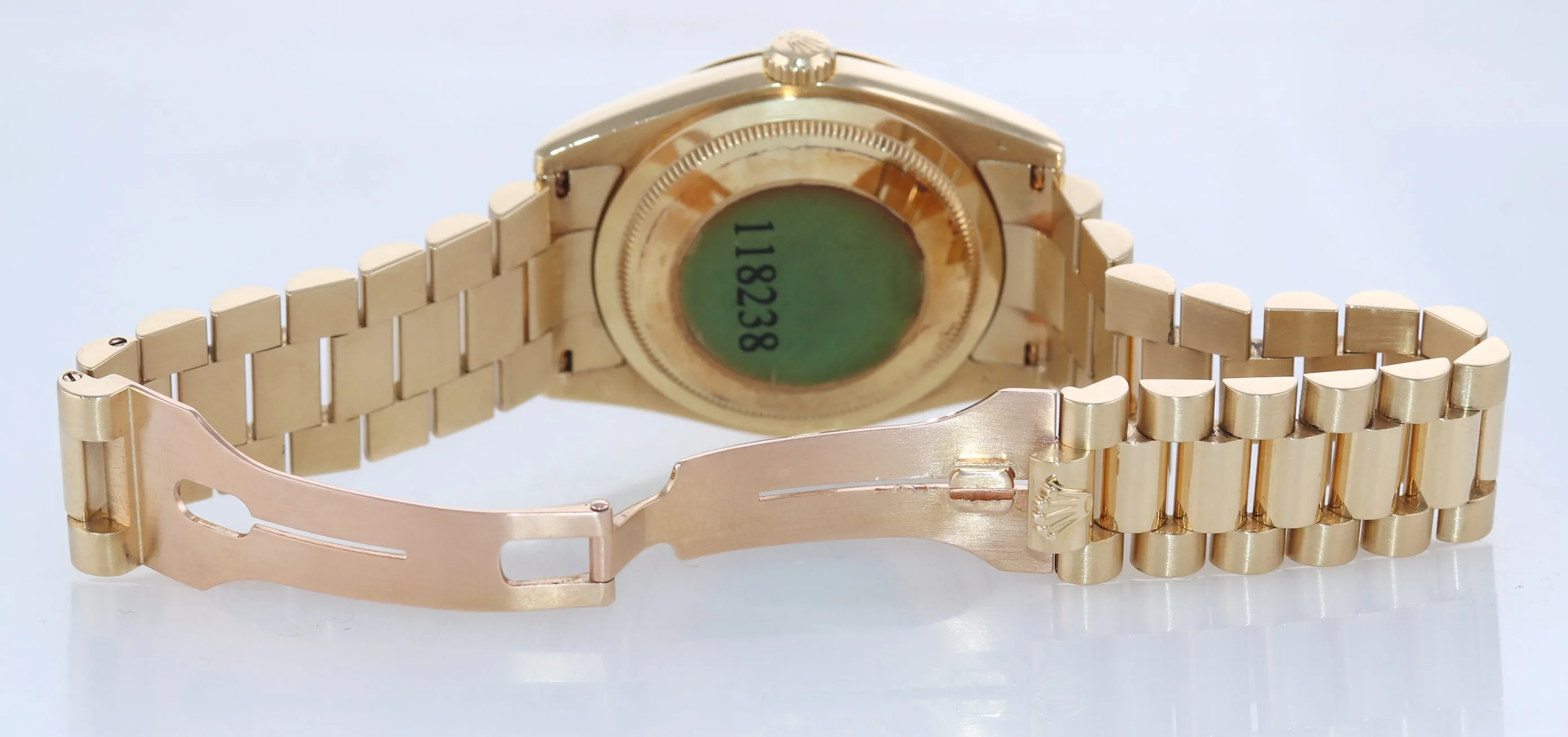 Rolex President 18k Yellow Gold HEAVY BAND Champagne Diamond 118238 Watch Box