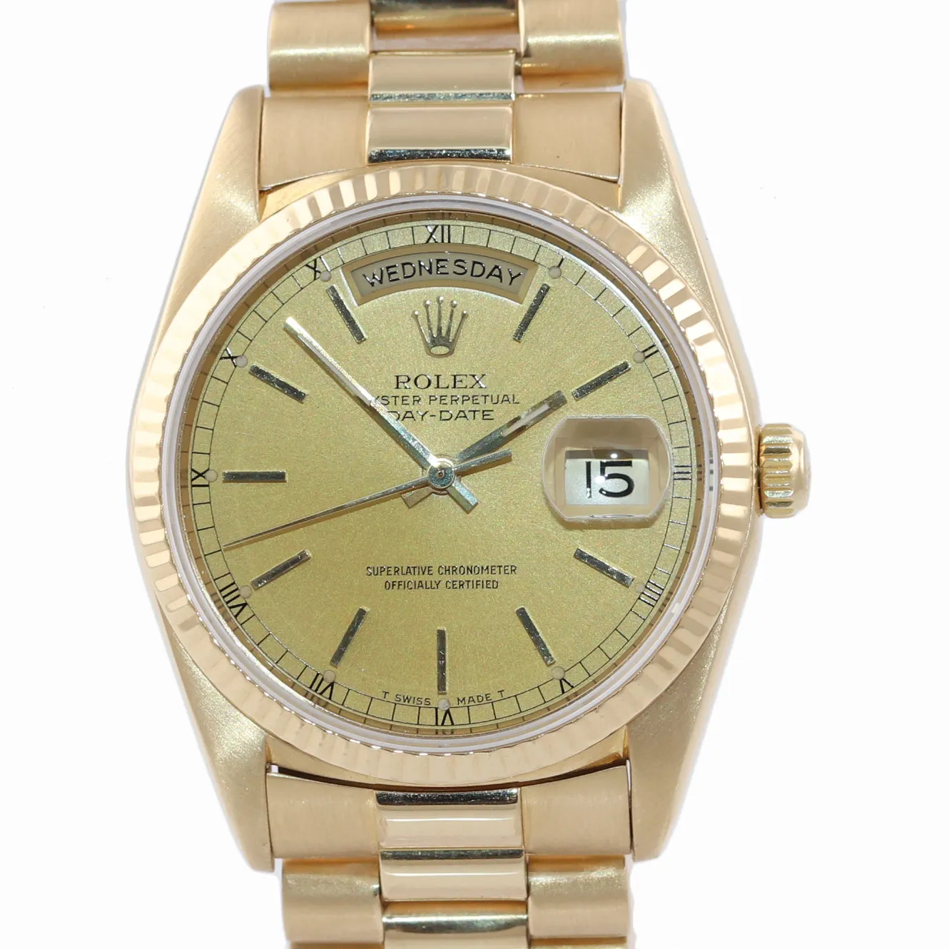 Rolex President 36mm Champagne Double Quickset 18K Yellow Gold Watch 18238