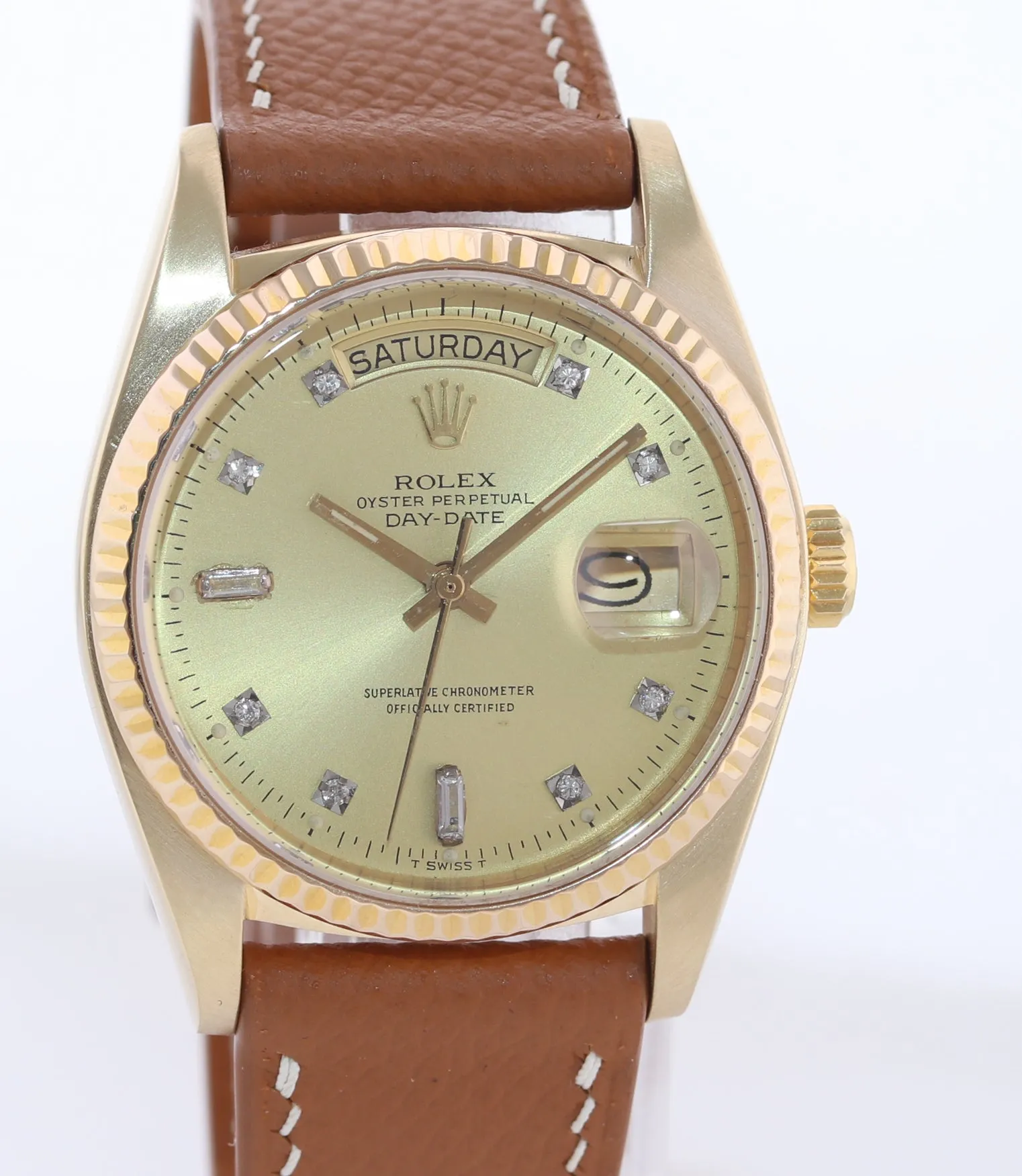 Rolex President Day Date 18038 Yellow Gold Champagne Diamond Quickset Watch