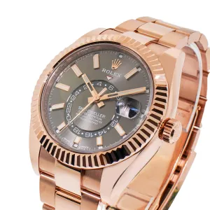 Rolex Sky-Dweller 42mm Everose Gold Dark Rhodium Index Dial Fluted Bezel 326935DKR
