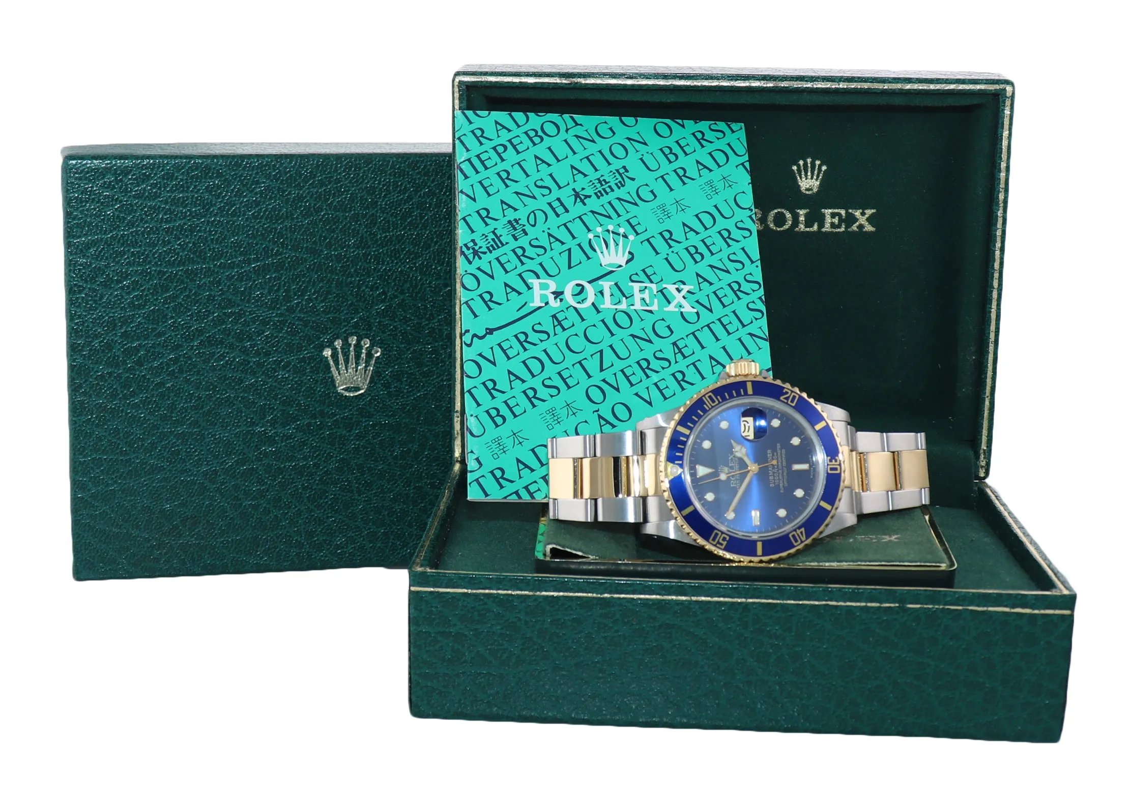 Rolex Submariner 16803 Blue 18k Yellow Gold Two-Tone 40mm Dive Watch Box