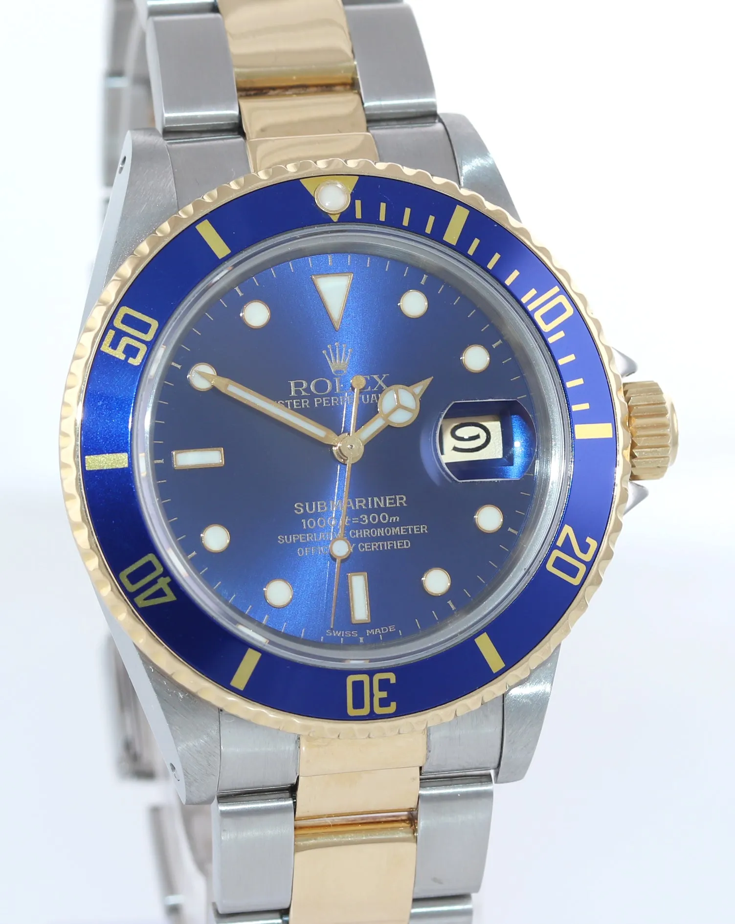 Rolex Submariner 16803 Blue 18k Yellow Gold Two-Tone 40mm Dive Watch Box