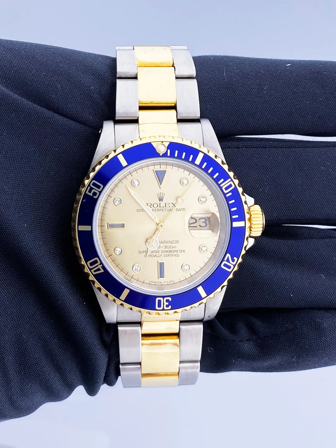Rolex Submariner Date 16613 Serti Dial Men's Watch Box & Papers