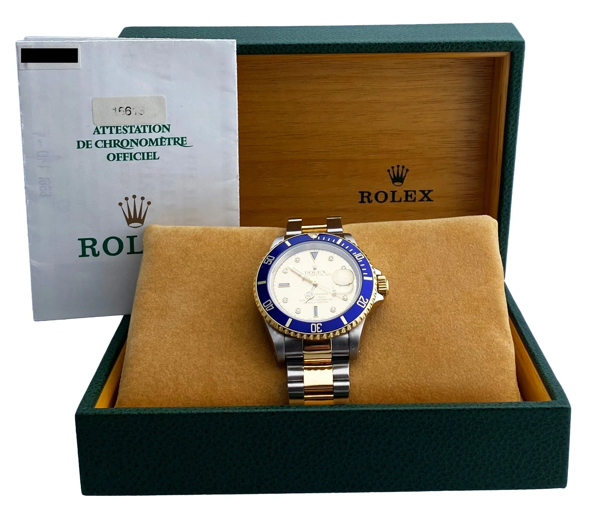 Rolex Submariner Date 16613 Serti Dial Men's Watch Box & Papers