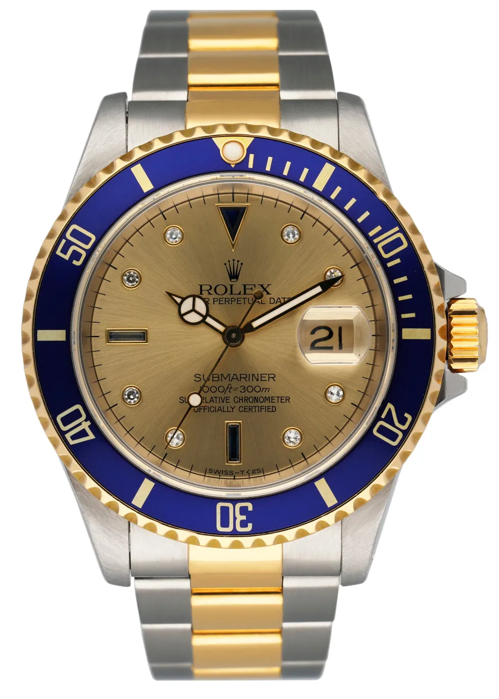 Rolex Submariner Date 16613 Serti Dial Men's Watch Box & Papers