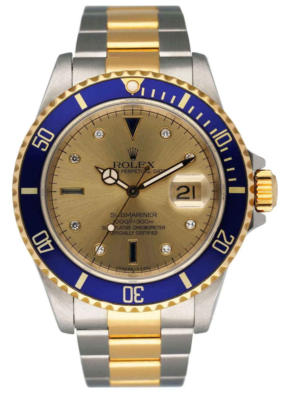Rolex Submariner Date 16613 Serti Dial Men's Watch Box & Papers