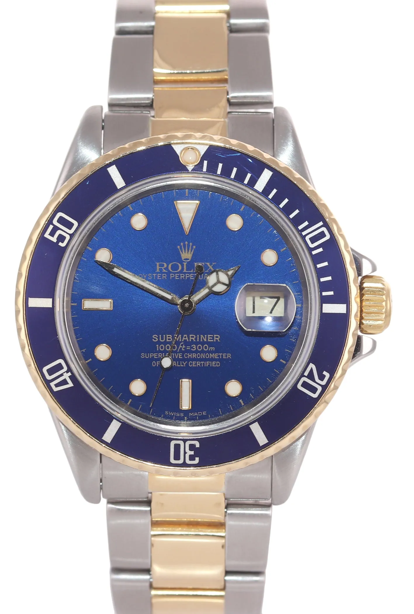 Rolex Submariner Date 16803 Yellow Gold Steel Two Tone Blue Watch Box