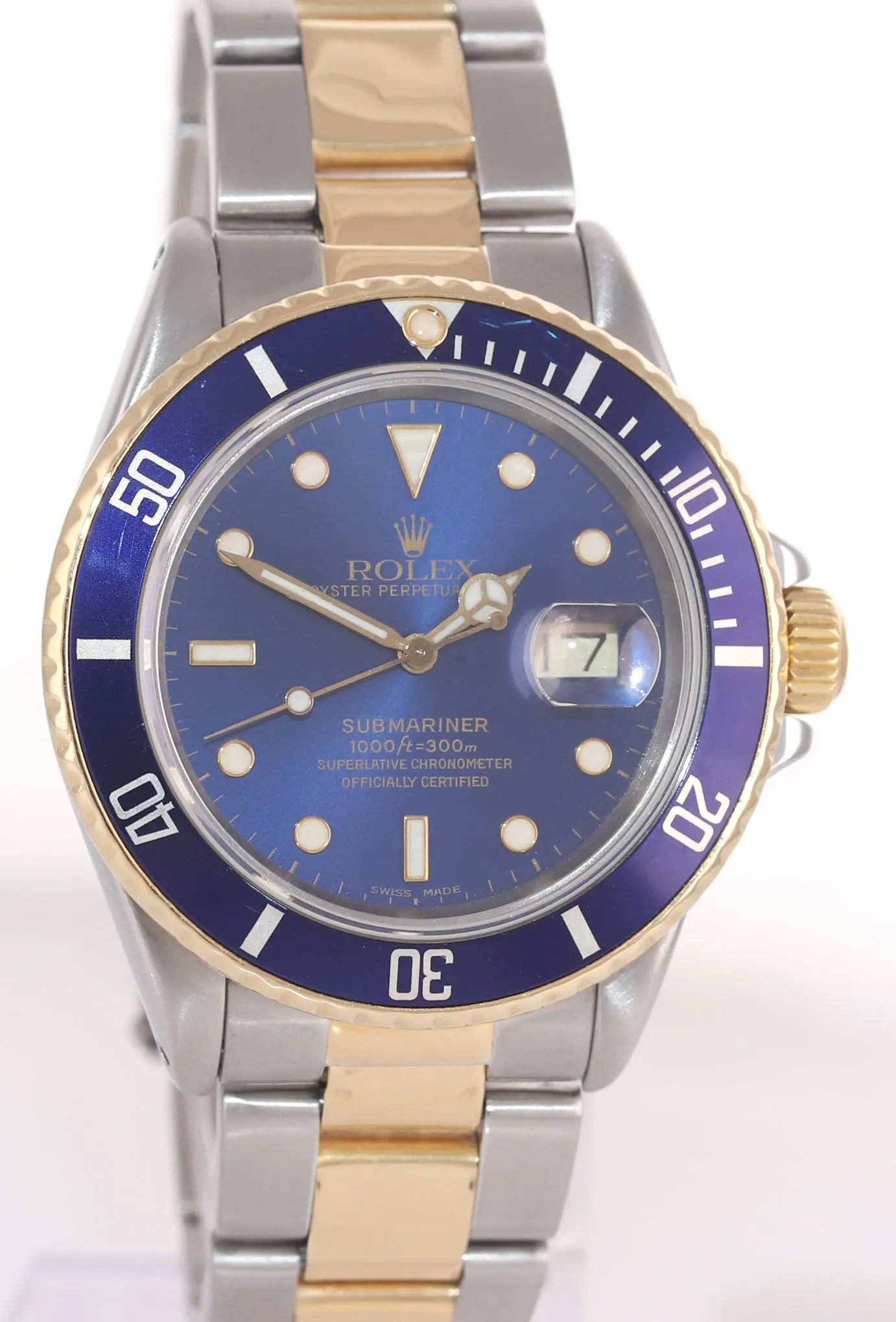 Rolex Submariner Date 16803 Yellow Gold Steel Two Tone Blue Watch Box