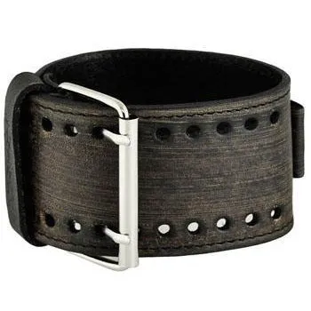 Roman DX Black Watch with Stitched Distressed Black Leather Wide Cuff
