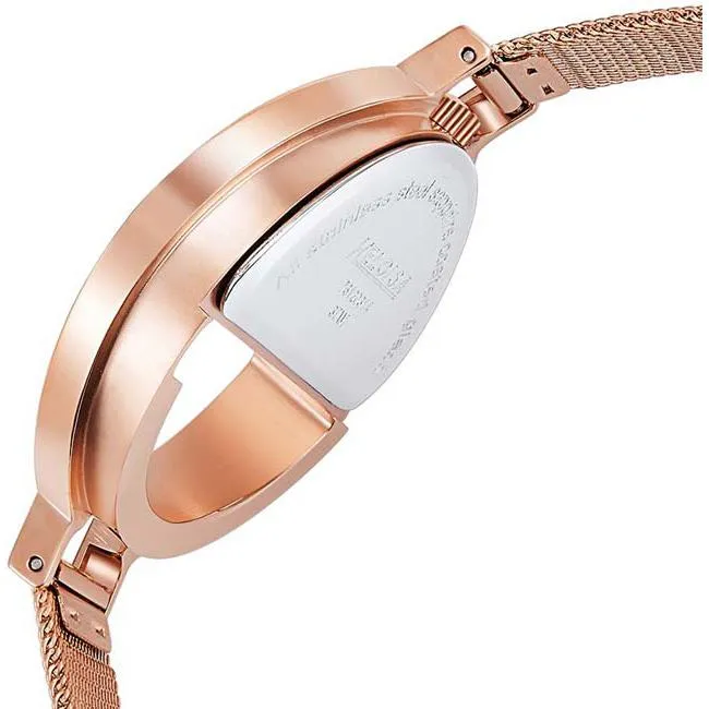 Rose Gold Round "e-Shape" Stainless Steel with White MOP and Mesh Band Watch  For Women - Heloisa 76120314