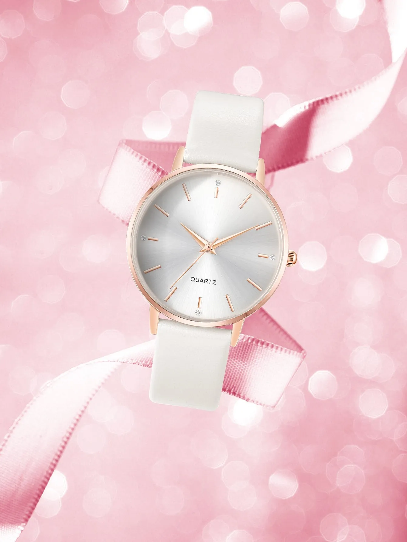 Round Pointer Quartz Watch - White