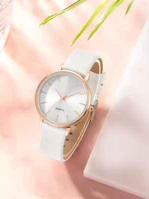 Round Pointer Quartz Watch - White