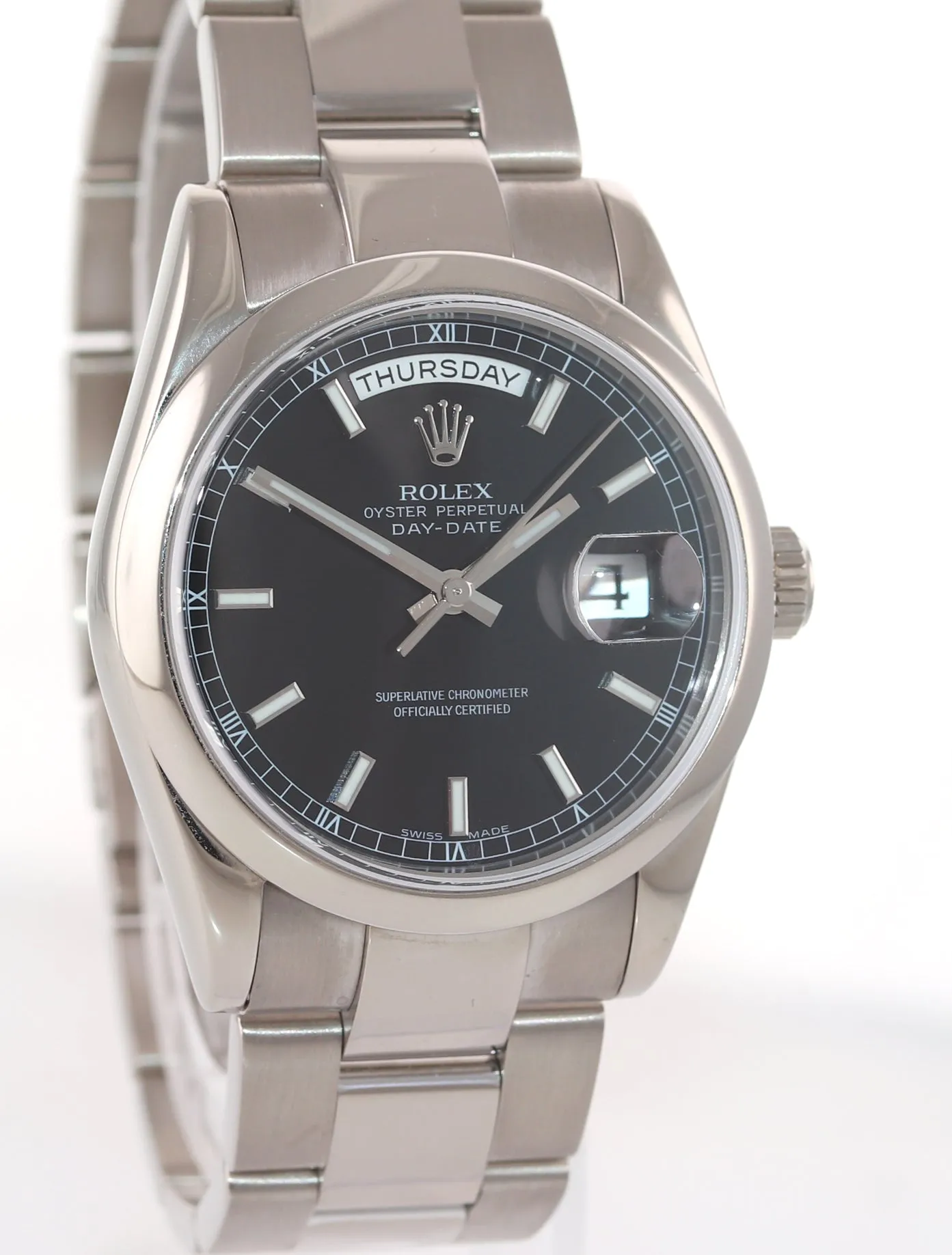 RSC PAPERS Rolex Day-Date President 36mm Black Stick 118209 18k White Gold Watch