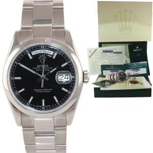 RSC PAPERS Rolex Day-Date President 36mm Black Stick 118209 18k White Gold Watch