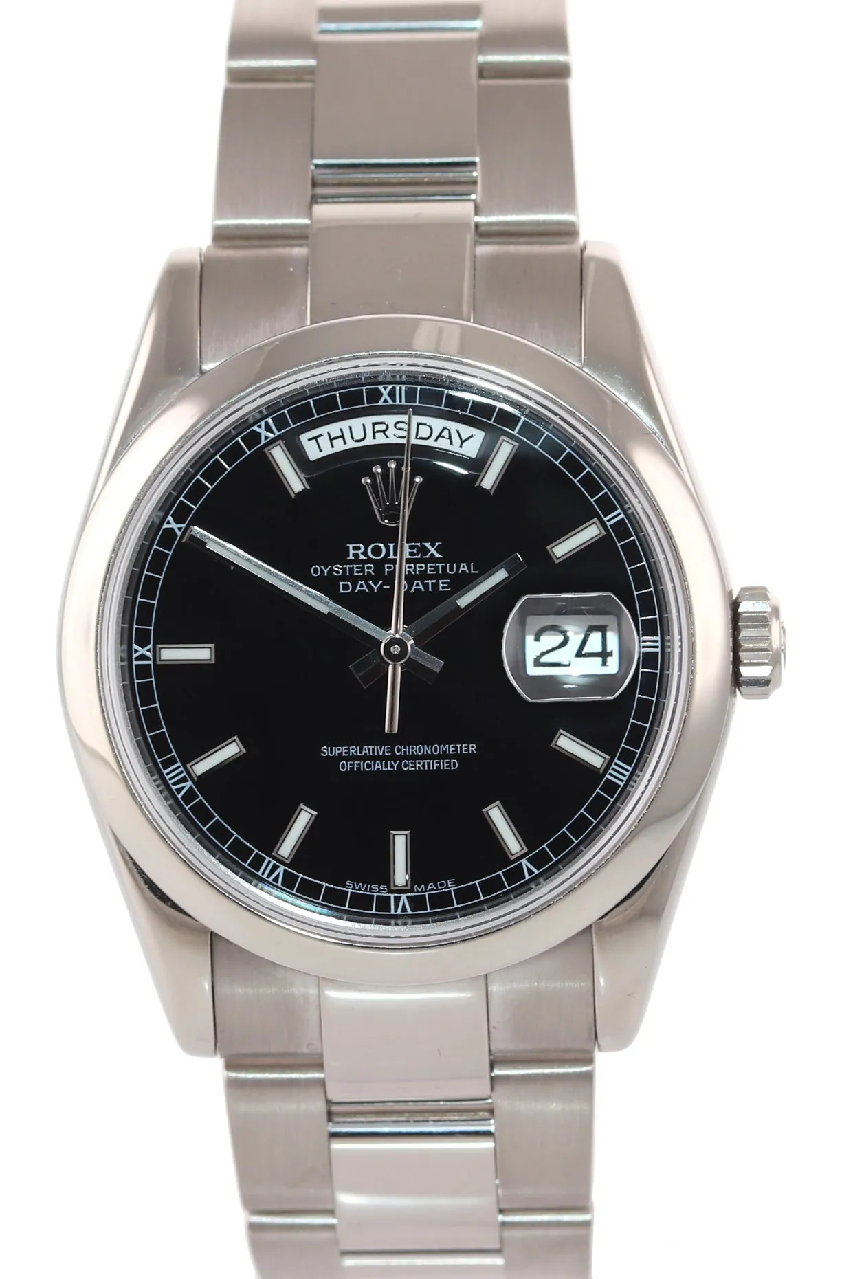 RSC PAPERS Rolex Day-Date President 36mm Black Stick 118209 18k White Gold Watch