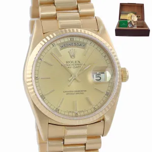 SERVICED Rolex President 36mm Champagne Double Quickset Yellow Gold Watch 18238