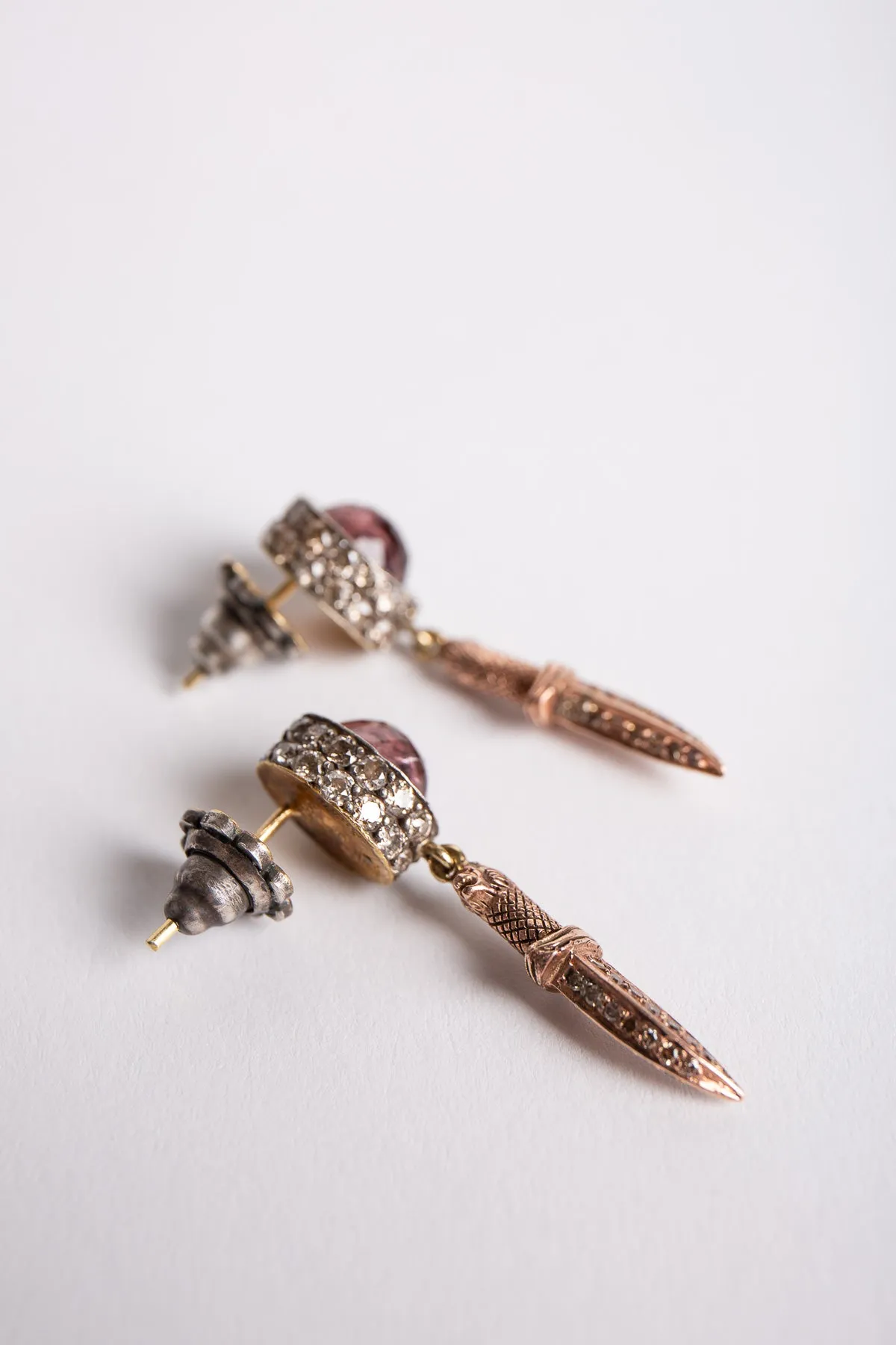 SEVAN BIÇAKÇI | 24K YELLOW GOLD, ROSE GOLD, STERLING SILVER, DIAMOND, AND TOURMALINE EARRINGS