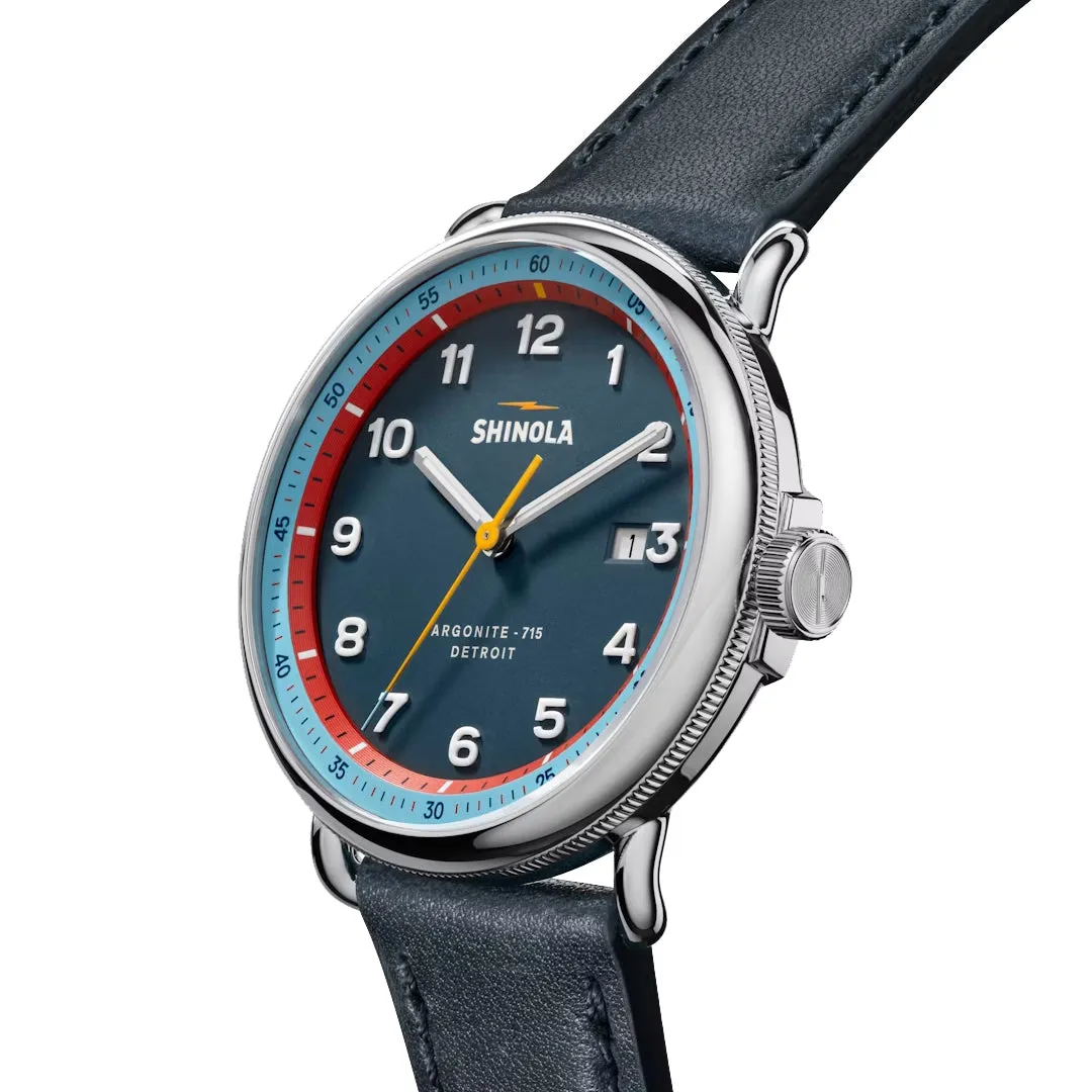 Shinola Canfield Model C56 43MM Blue Dial and Leather Strap Watch S0120279728