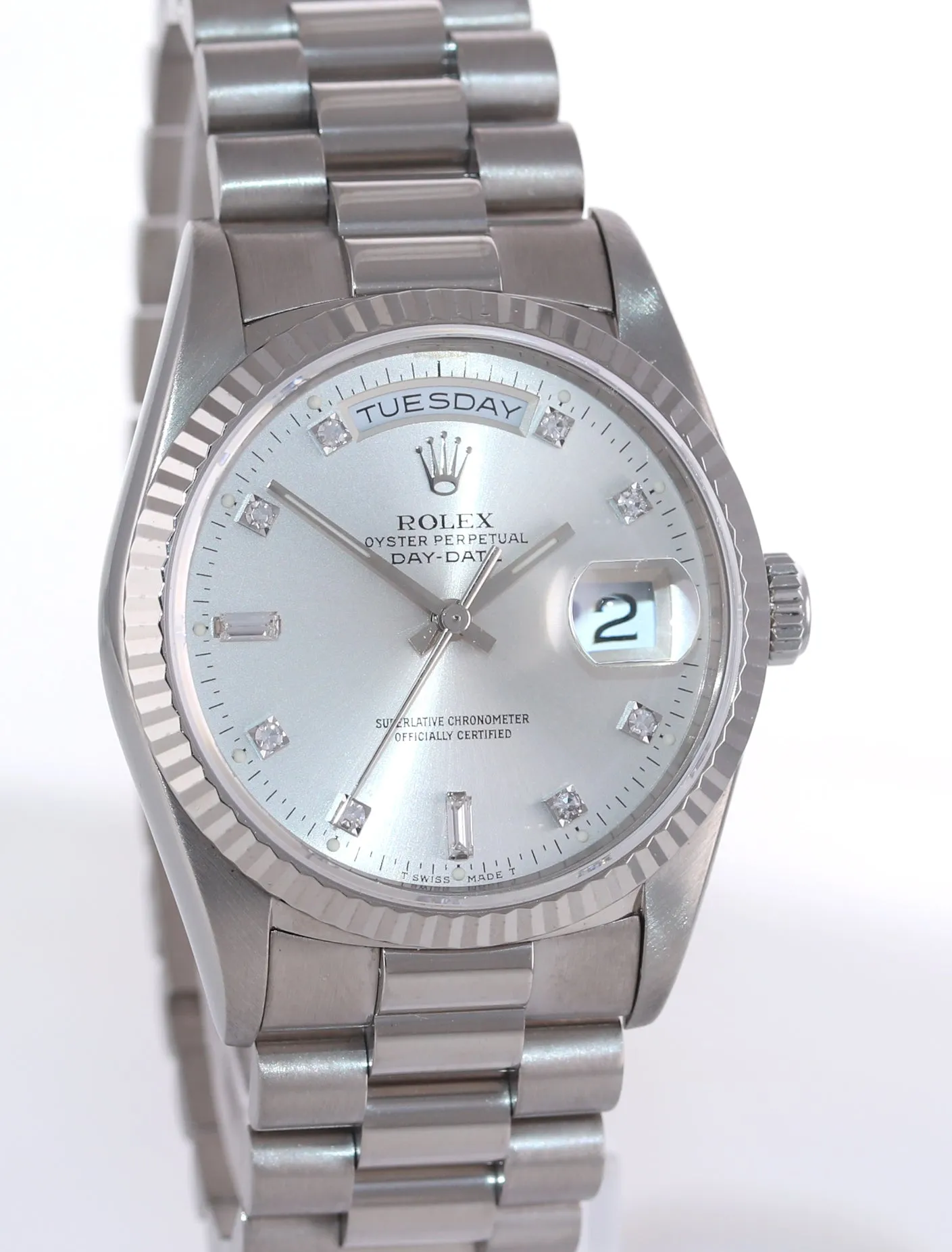Silver DIAMOND Rolex President Day Date 18239 Double Quick White Gold Watch Box