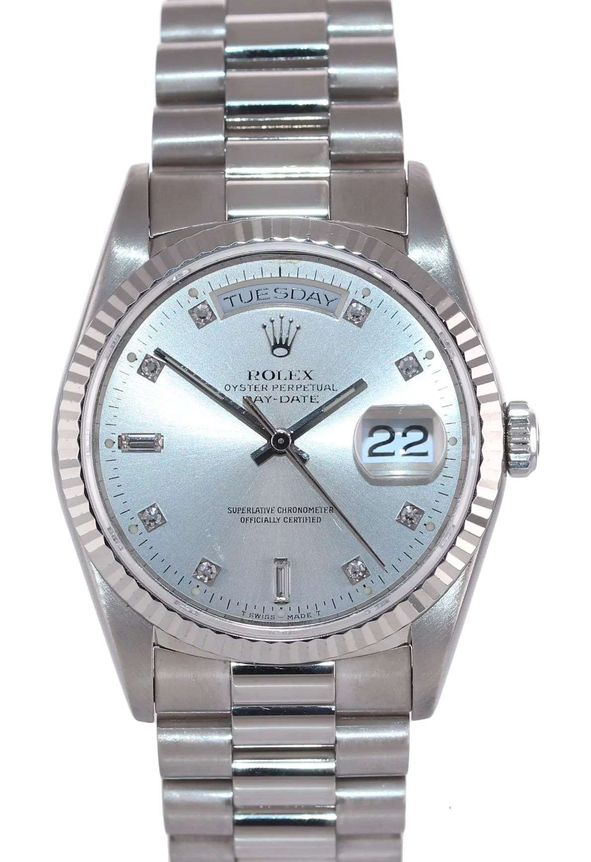 Silver DIAMOND Rolex President Day Date 18239 Double Quick White Gold Watch Box