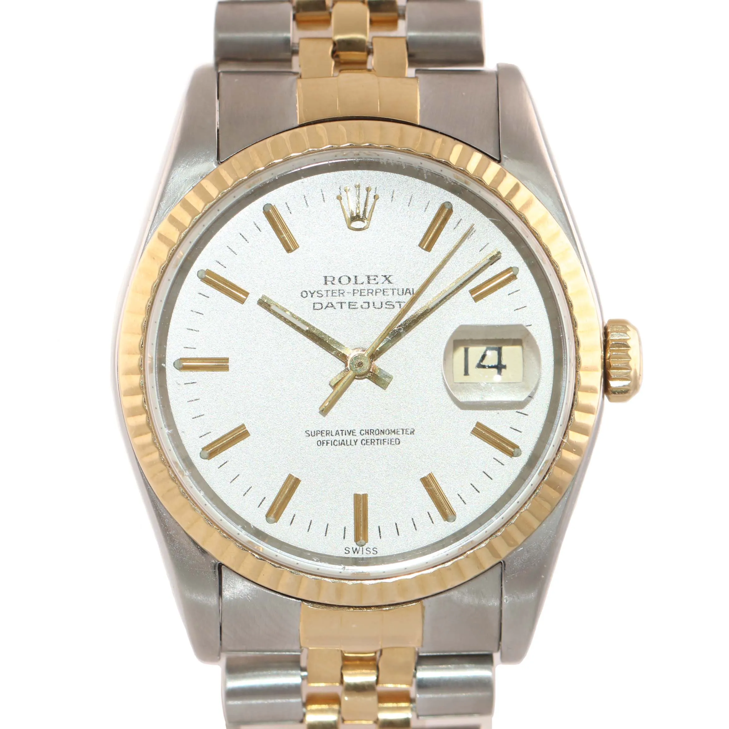 Silver Stick Rolex DateJust 16233 Two Tone 18k Gold & Steel Jubilee Watch