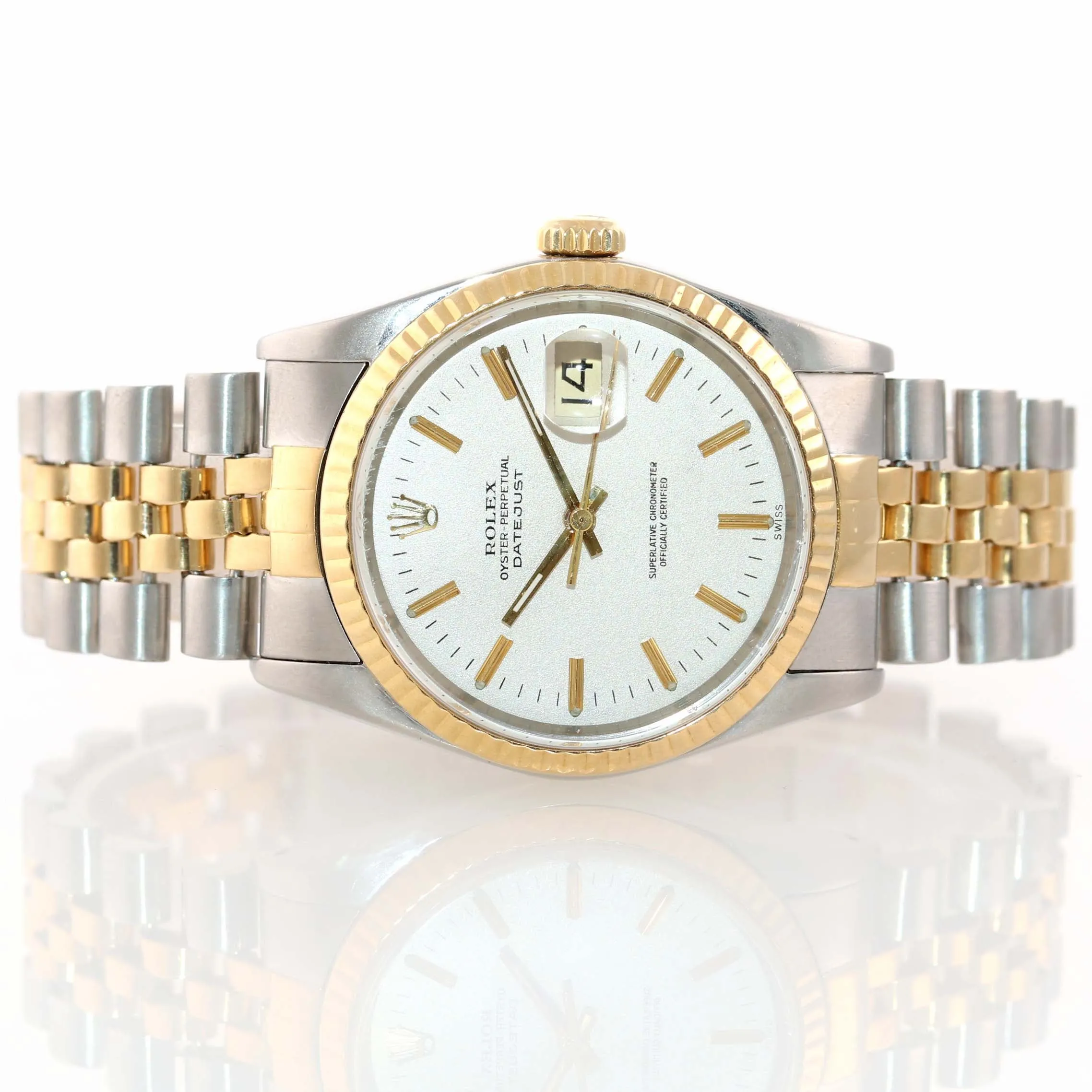 Silver Stick Rolex DateJust 16233 Two Tone 18k Gold & Steel Jubilee Watch