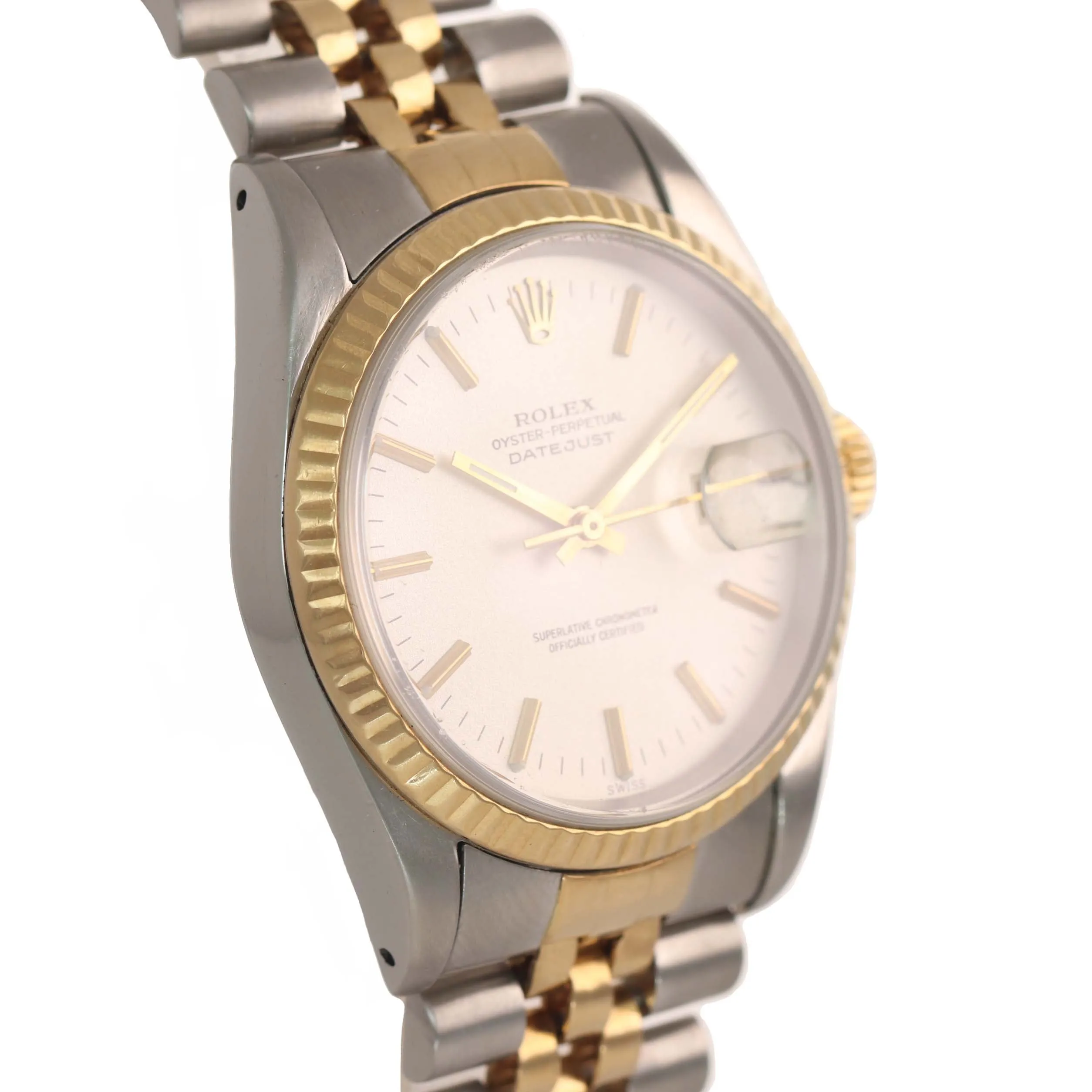 Silver Stick Rolex DateJust 16233 Two Tone 18k Gold & Steel Jubilee Watch