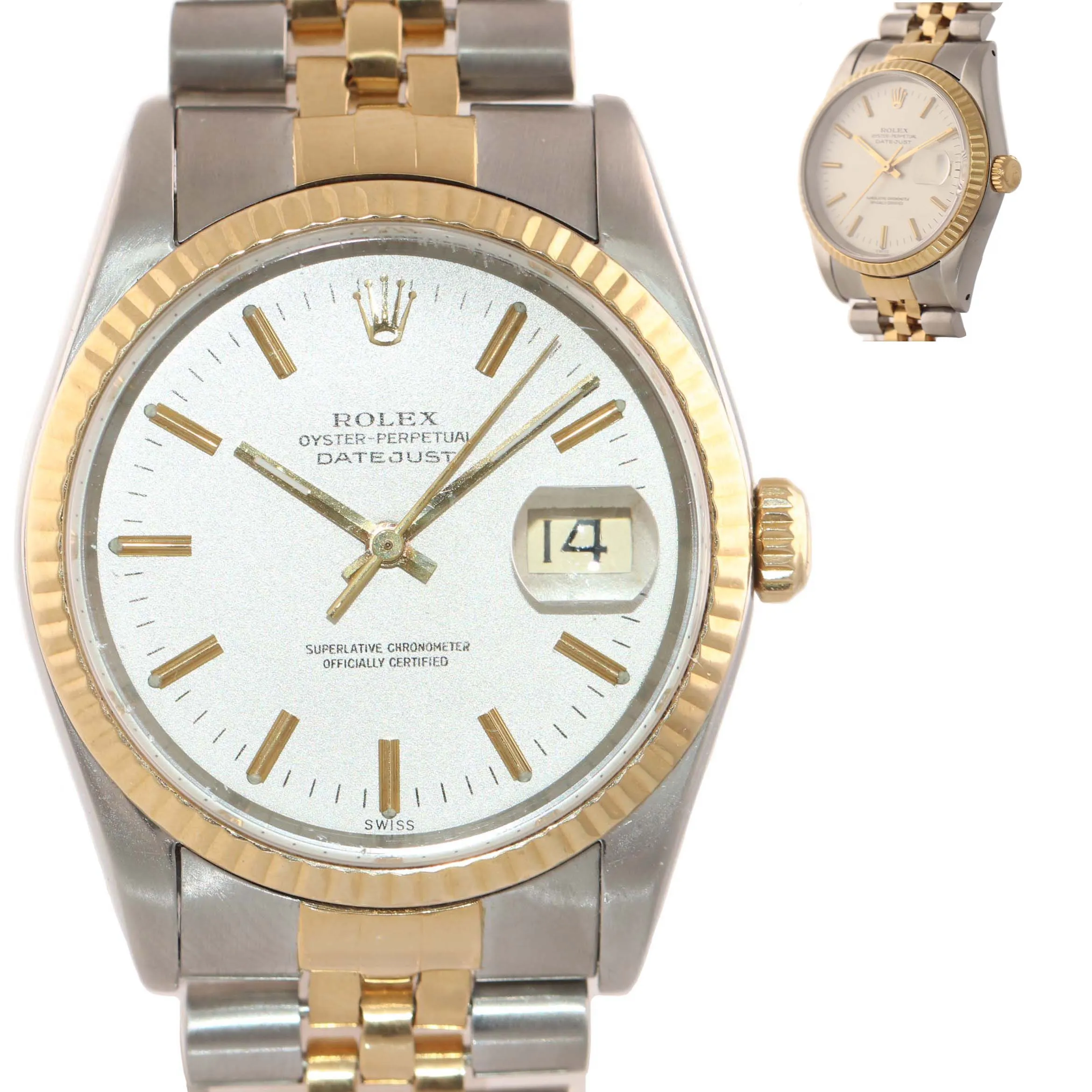 Silver Stick Rolex DateJust 16233 Two Tone 18k Gold & Steel Jubilee Watch
