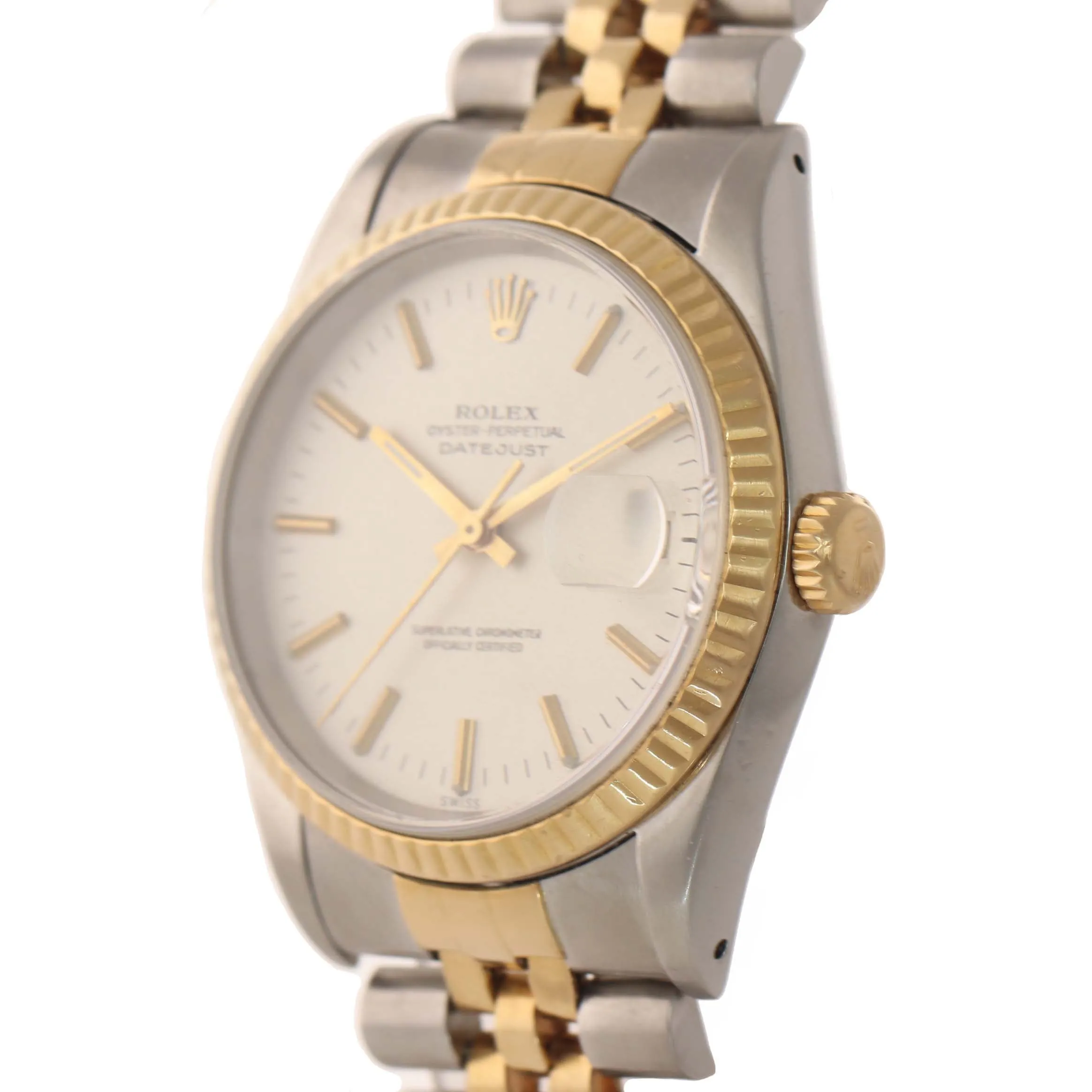 Silver Stick Rolex DateJust 16233 Two Tone 18k Gold & Steel Jubilee Watch
