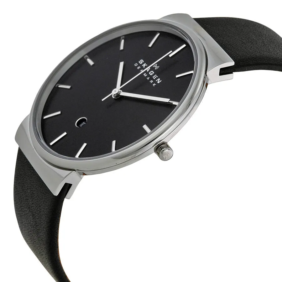 Skagen Ancher Black Dial Black Leather Men's Watch SKW6104