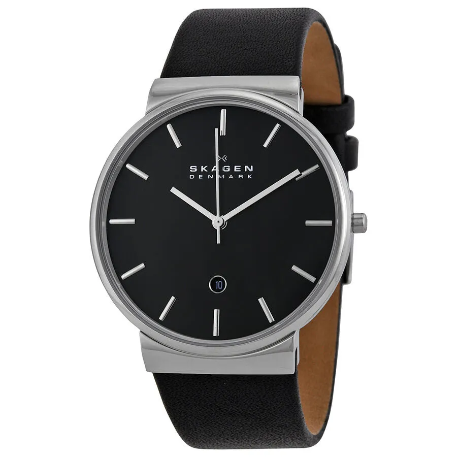 Skagen Ancher Black Dial Black Leather Men's Watch SKW6104