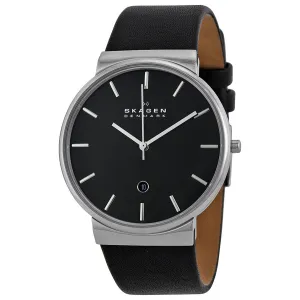 Skagen Ancher Black Dial Black Leather Men's Watch SKW6104