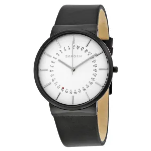Skagen Ancher White Dial Black Leather Men's Watch SKW6243