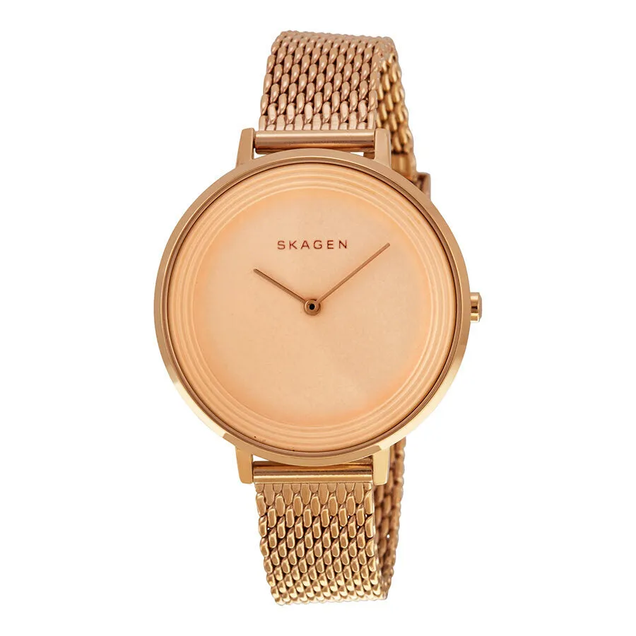 Skagen Ditte Rose Dial Rose Gold-tone Stainless Steel Mesh Bracelet Ladies Watch SKW2334