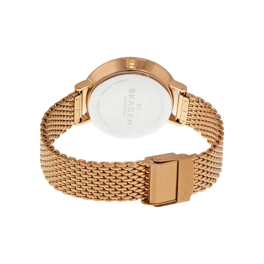 Skagen Ditte Rose Dial Rose Gold-tone Stainless Steel Mesh Bracelet Ladies Watch SKW2334