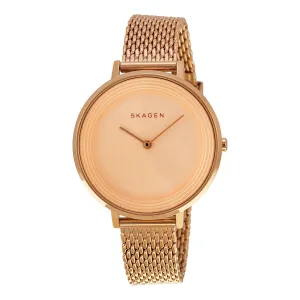 Skagen Ditte Rose Dial Rose Gold-tone Stainless Steel Mesh Bracelet Ladies Watch SKW2334