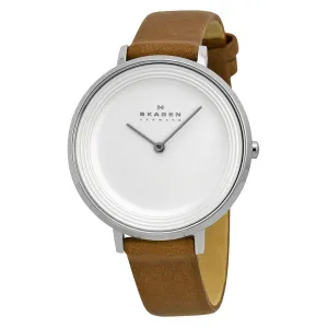 Skagen Ditte Silver Dial Brown Leather Ladies Watch SKW2214