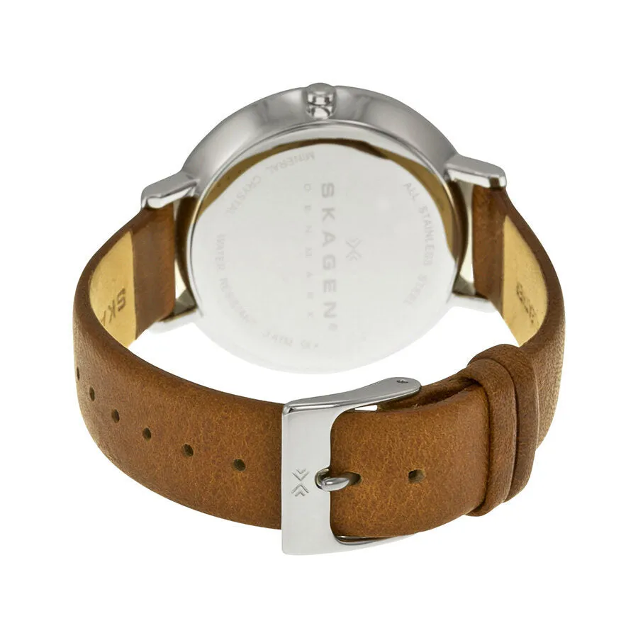 Skagen Ditte Silver Dial Brown Leather Ladies Watch SKW2214