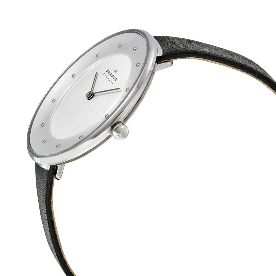 Skagen Gitte White Dial Black Leather Strap Ladies Watch SKW2232