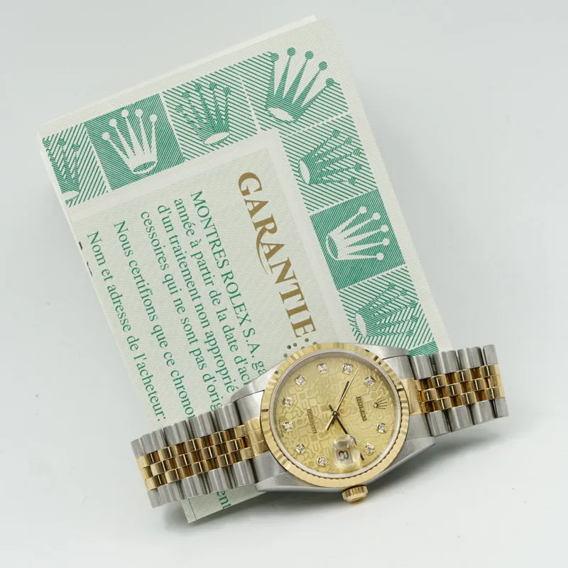 SOLD - 2/27/24 - Rolex Datejust 36mm 16233 Jubilee Two Tone Bracelet Fluted Circa 2000 w Papers