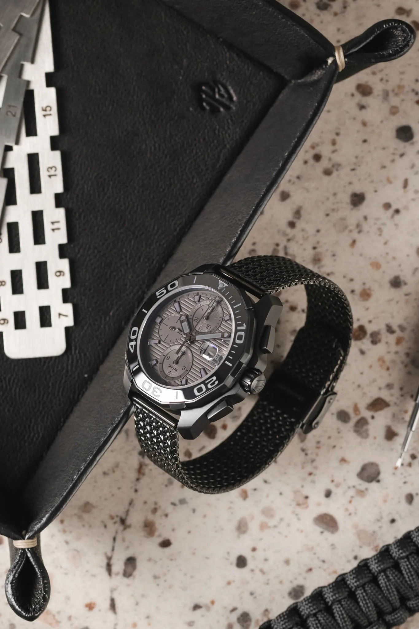 Staib SOC 2910 Stainless Steel Polonaise Mesh Watch Bracelet - BLACK
