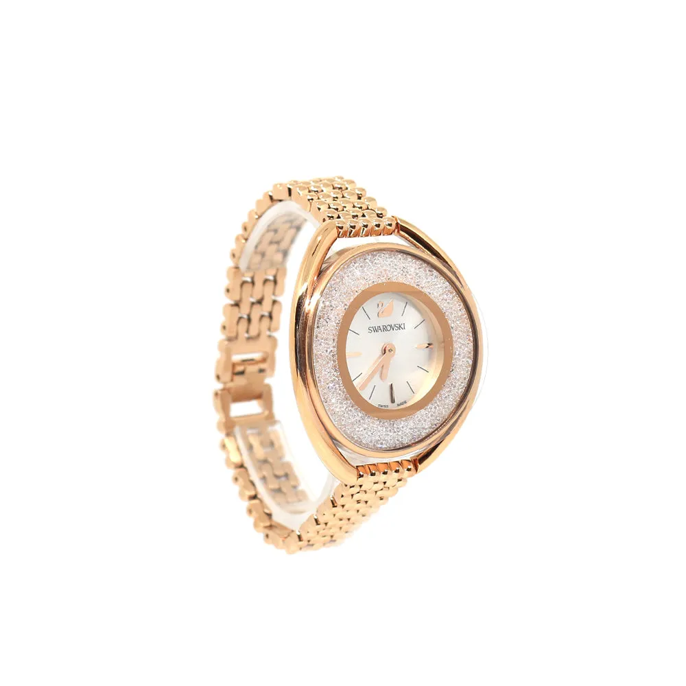 Swarovski Crystalline Oval Watch Metal Bracelet White Rose-Gold Tone