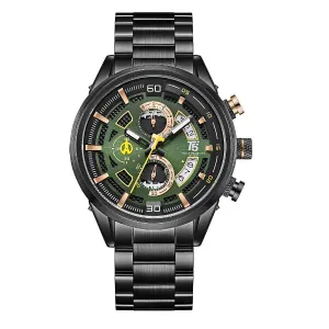 T5 Black Stainless Steel Green Dial Chronograph Quartz Watch for Gents - H3733G-B