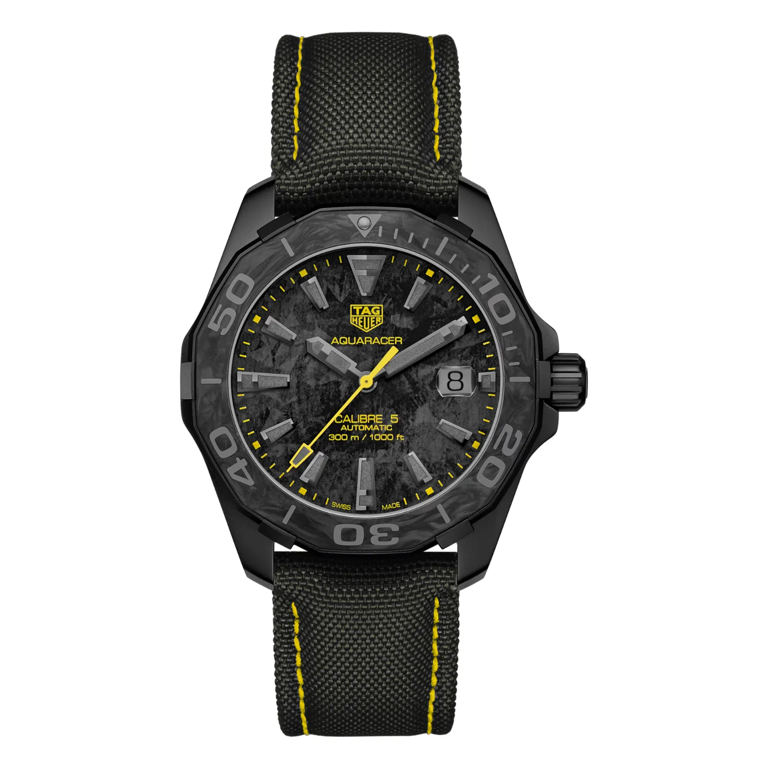 Tag Heuer Aquaracer Calibre 5 Black NATO Strap Carbon Dial Automatic Watch for Gents- WBD218B.FC6446
