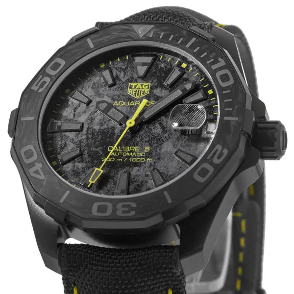 Tag Heuer Aquaracer Calibre 5 Black NATO Strap Carbon Dial Automatic Watch for Gents- WBD218B.FC6446