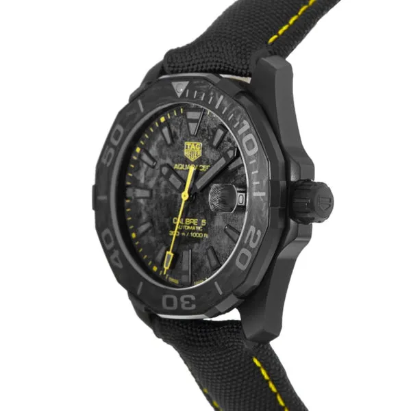 Tag Heuer Aquaracer Calibre 5 Black NATO Strap Carbon Dial Automatic Watch for Gents- WBD218B.FC6446